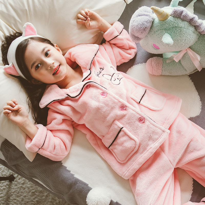 Children's pyjamas coral suede autumn winter thickening of the baby CUHK child cute princess suit girl's flannel pyjamas
