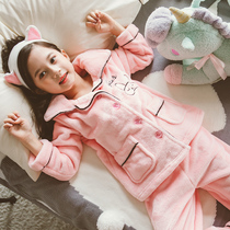 Childrens pajamas coral velvet autumn and winter thickened baby children cute princess set girl flannel pajamas