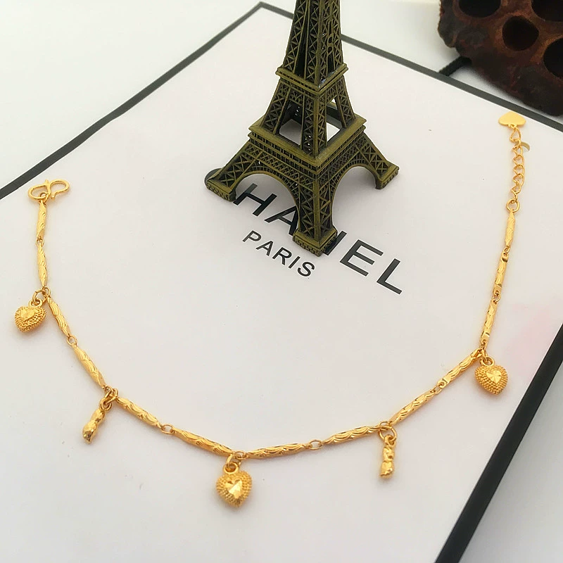 Mới đồng xu mạ vàng 24K Vòng chân vương miện giọt nước đa năng cát vàng trang sức vòng chân điều chỉnh thời gian dài không phai lắc chân nam