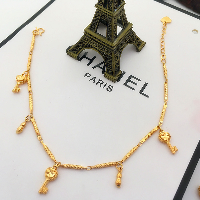 Mới đồng xu mạ vàng 24K Vòng chân vương miện giọt nước đa năng cát vàng trang sức vòng chân điều chỉnh thời gian dài không phai phụ kiện thời trang nữ