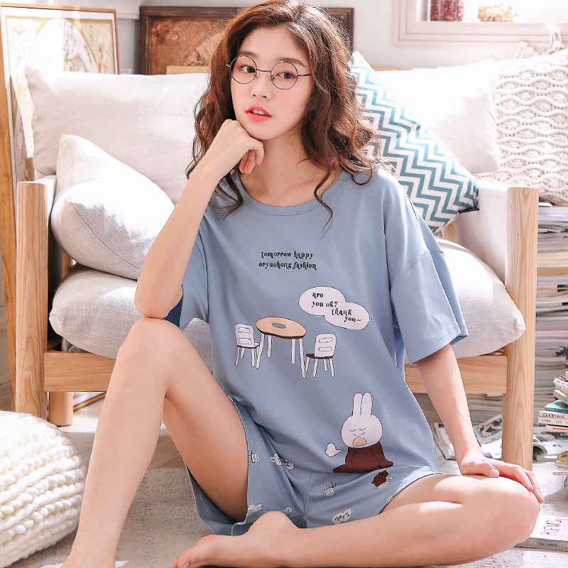 Bản gốc biệt thự pajama cô gái mùa hè quần short ngắn tay mỏng Hàn Quốc phiên bản của sinh viên mùa hè mật ong sân lớn nhà quần áo hai mảnh bộ.