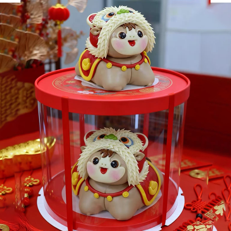 Chinese-Style Lion Dance Steamed Bun, Jiaodong Flower Steamed Bun, Cartoon Cute Birthday Gift for Children, New Year Gift Box