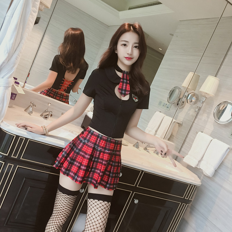 Sexy student uniform sailor suit short skirt female anchor live Korean version of the plaid nurse outfit nightclub tooling suit