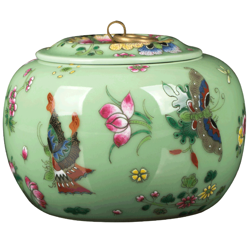 Jingdezhen ceramic pea green butterfly caddy fixings home furnishing articles general tea store canned POTS