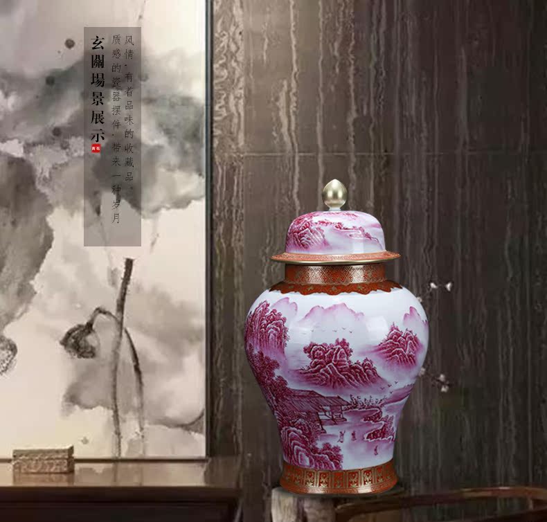 Jingdezhen ceramic I and contracted agate red landscape general figure can of home vase sitting room adornment is placed