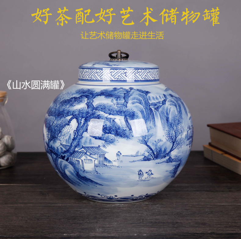 Jingdezhen blue and white landscape complete ceramic pot home furnishing articles sitting room TV ark, porcelain decoration