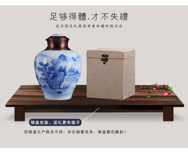 I and contracted scenery of blue and white porcelain of jingdezhen ceramics caddy fixings loose tea tea tea storage tank furnishing articles