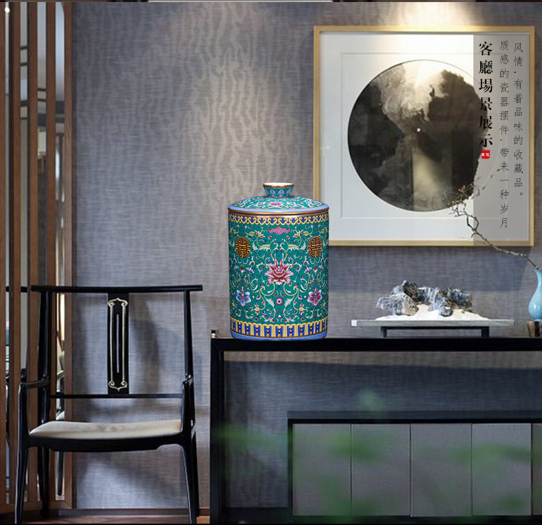 Jingdezhen ceramic colored enamel storage tank of the new Chinese style tea caddy fixings China home sitting room tea table