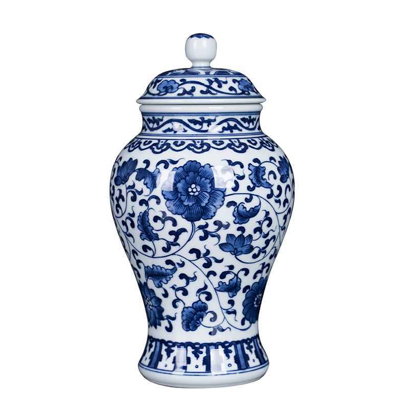 Blue and white porcelain of jingdezhen ceramics bound lotus flower general pot small tea caddy fixings furnishing articles home sitting room tea table