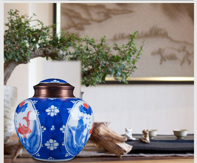 Blue and white porcelain of jingdezhen ceramics from year to year more loose tea caddy fixings storage teahouse tea as cans accessories furnishing articles