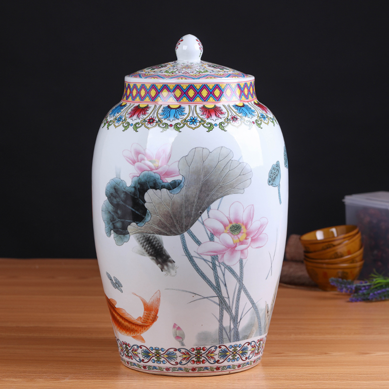 Jingdezhen ceramic new Chinese style household barrel ricer box sitting room kitchen general storage can act the role ofing is tasted furnishing articles