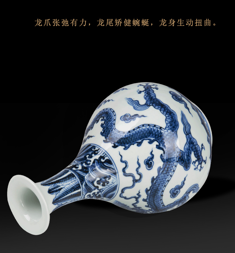 Jingdezhen ceramic new Chinese blue and white porcelain dragon vase okho spring home sitting room porch flower arranging, furnishing articles