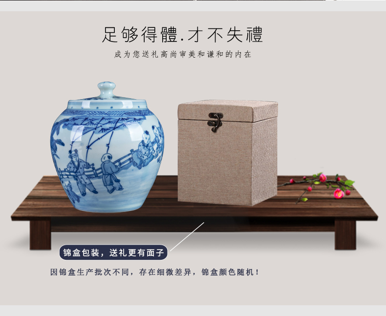 Blue and white porcelain of jingdezhen ceramics hand - made tong qu new Chinese style tea tea tea caddy fixings storage tank furnishing articles