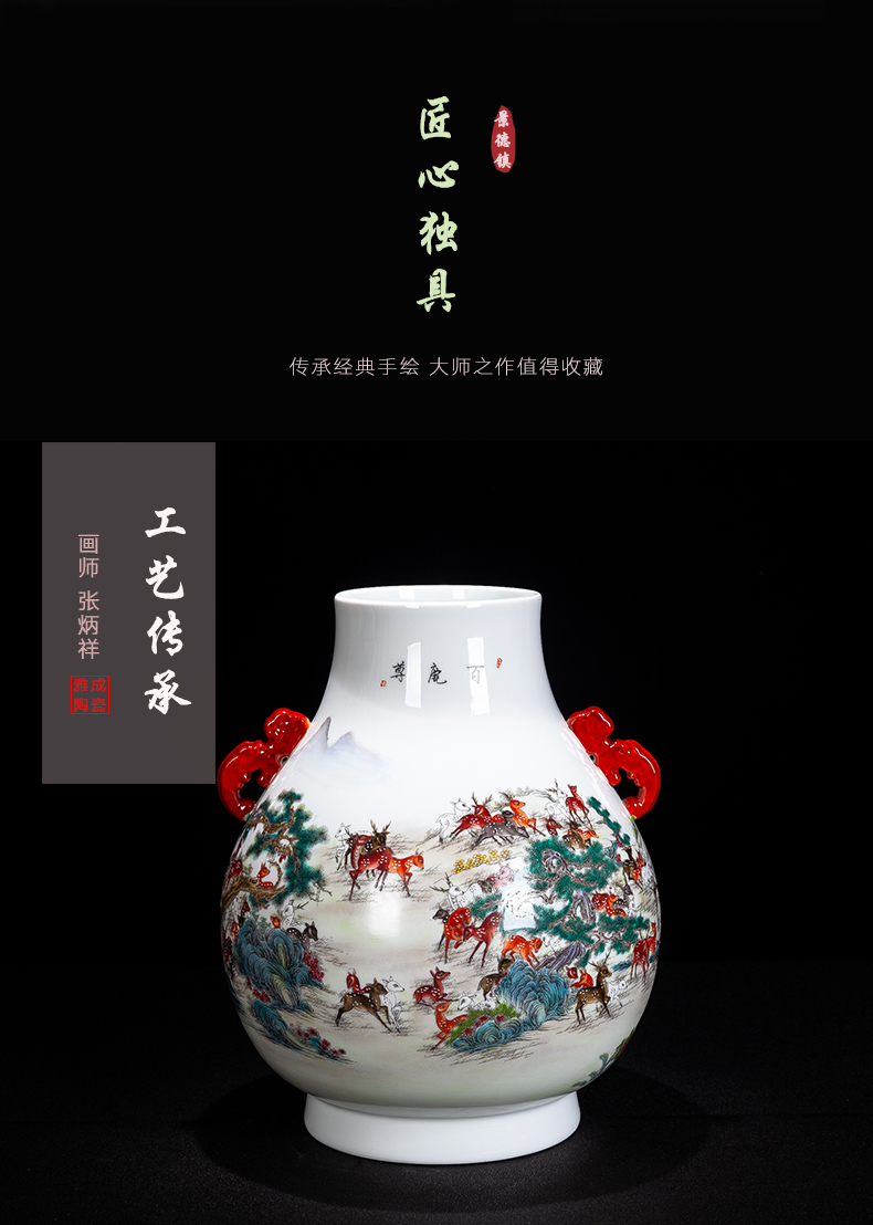 Jingdezhen ceramic hand - made the deer statute of vase decoration of the new Chinese style furnishing articles sitting room ark, flower arranging porcelain decoration