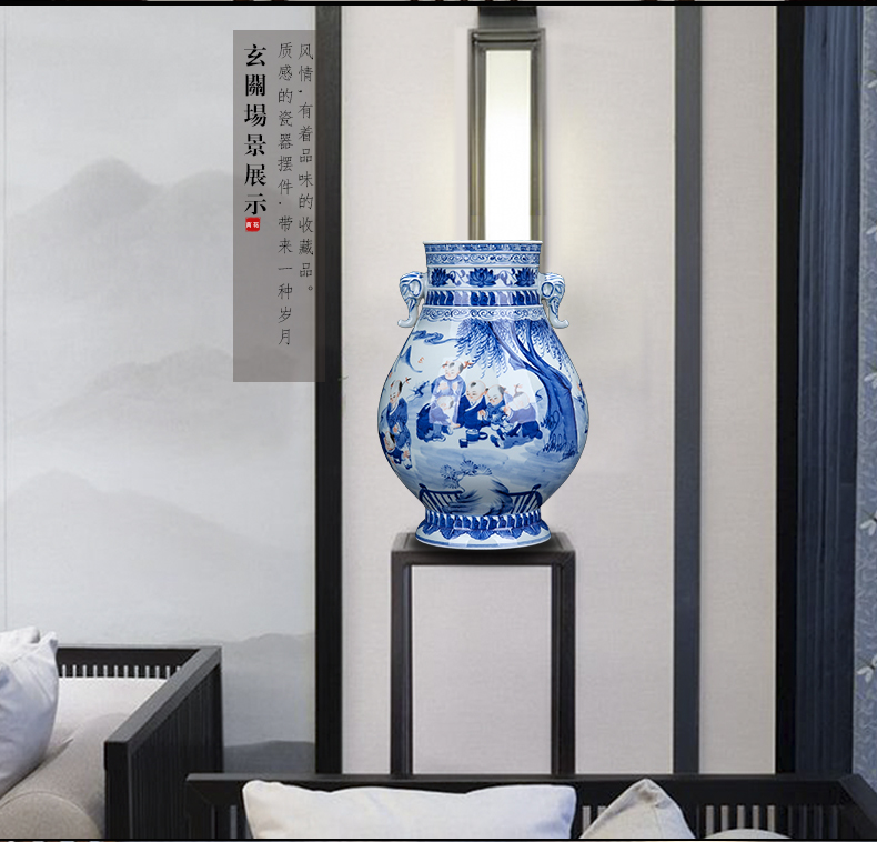 Jingdezhen ceramic new Chinese blue and white tong qu vase decoration place to live in the sitting room porch flower vase