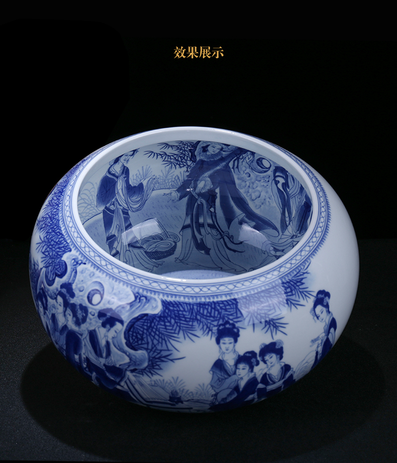 The New Chinese blue and white porcelain of jingdezhen ceramics Jin Lin 12 vents beauty figure sitting room adornment is placed TV ark