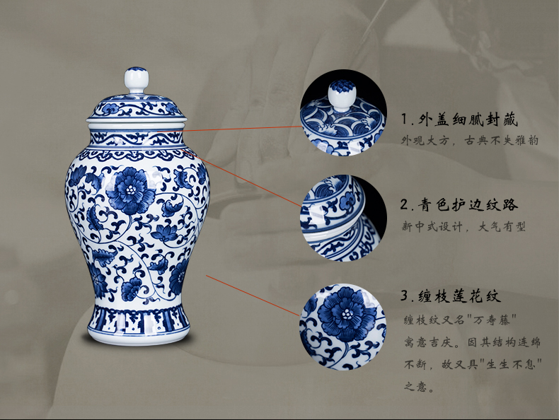 Blue and white porcelain of jingdezhen ceramics bound lotus flower general pot small tea caddy fixings furnishing articles home sitting room tea table