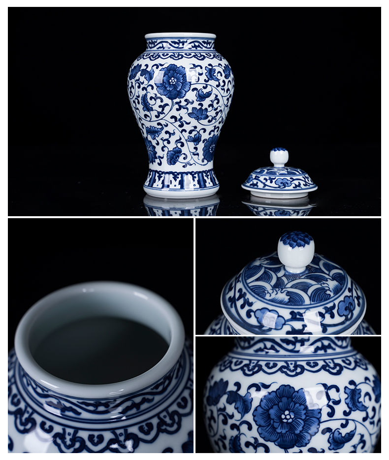 Blue and white porcelain of jingdezhen ceramics bound lotus flower general pot small tea caddy fixings furnishing articles home sitting room tea table