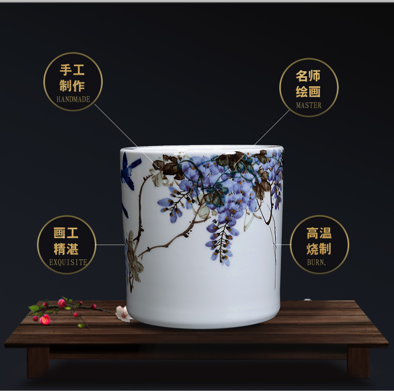 Jingdezhen ceramic hand - made sabingga sukdun dergici jimbi brush pot sitting room is the study of new Chinese style rich ancient frame accessories furnishing articles