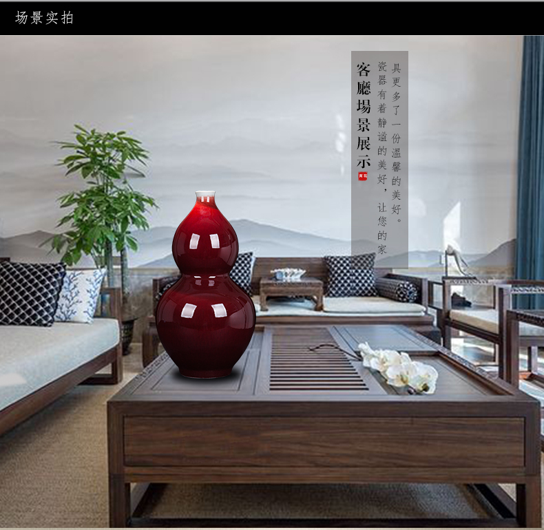 Jingdezhen ceramic new Chinese style ruby red bottle gourd bottle decoration place to live in the living room beside the TV ark, porcelain decoration