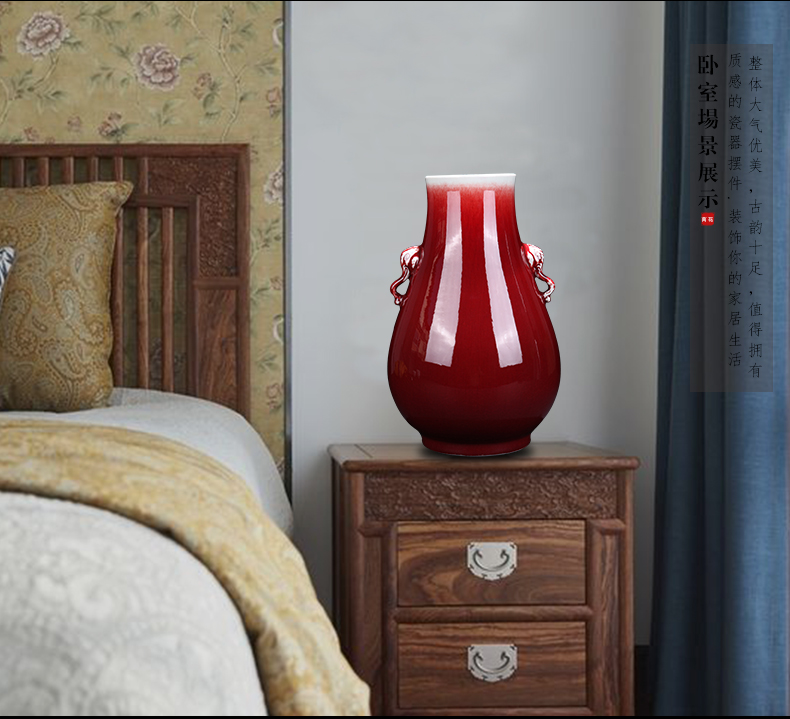 Jingdezhen ceramic new Chinese style ruby red elephant statute of vases, decorative furnishing articles home TV ark, beside the flower arrangement