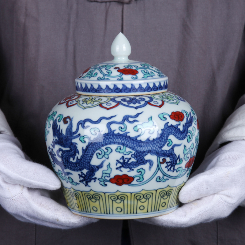 Jingdezhen ceramic tea pot new Chinese hand - made color bucket day word tea tea tea storage tank furnishing articles