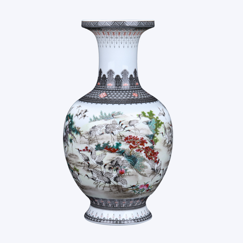 Jingdezhen ceramic hand - made the crane figure apple bottle of flower vase furnishing articles home porcelain sitting room adornment