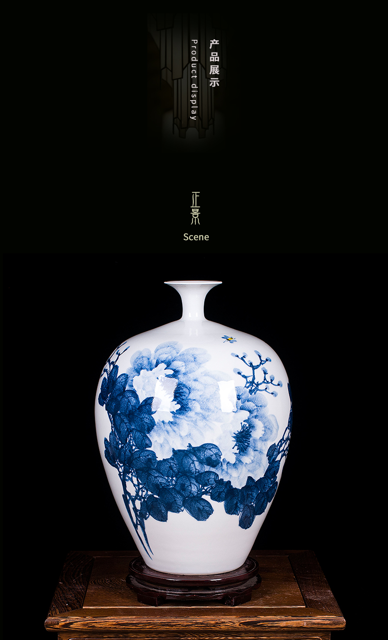 Jingdezhen blue and white peony vases, I and contracted hand - made ceramics decoration furnishing articles modern Chinese style living room