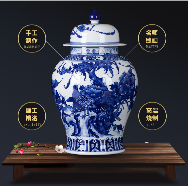 Jingdezhen ceramic new Chinese style household living room TV ark, general furnishing articles large pot vase decoration arts and crafts