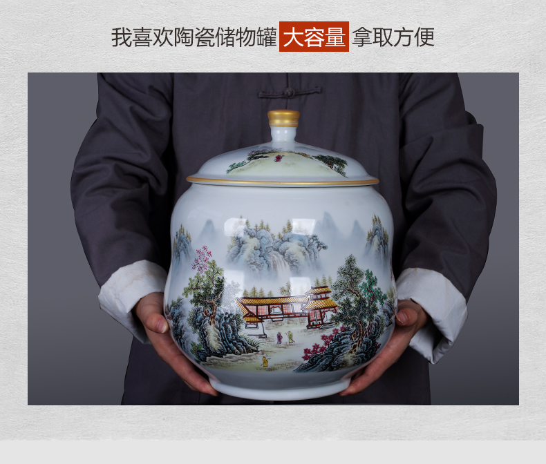 Jingdezhen ceramic new Chinese style pastel landscape caddy fixings furnishing articles home sitting room decorates the storage tank is large