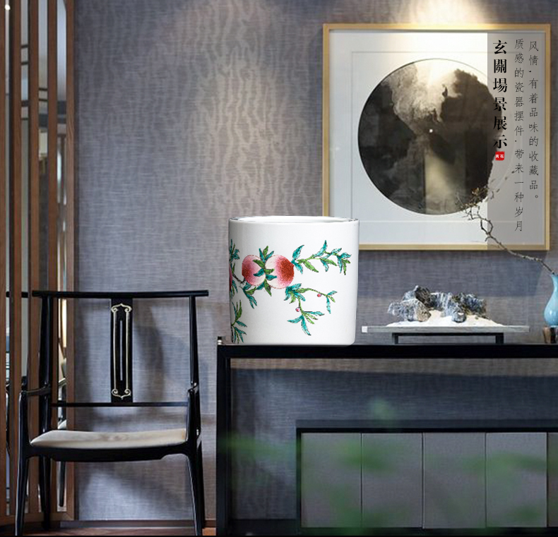 Jingdezhen ceramic sitting room wine peach porcelain ornaments furnishing articles office study of new Chinese style brush pot