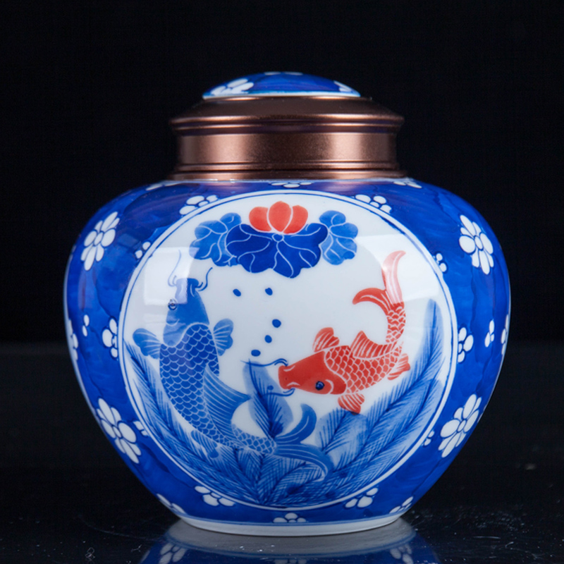 Blue and white porcelain of jingdezhen ceramics from year to year more loose tea caddy fixings storage teahouse tea as cans accessories furnishing articles