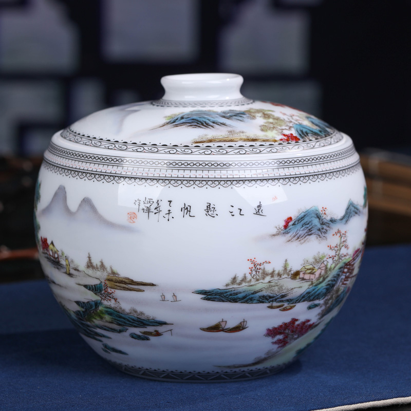 Jingdezhen ceramic hand - made scenery caddy fixings large half jins of household seal pot retro pu - erh tea to wake POTS