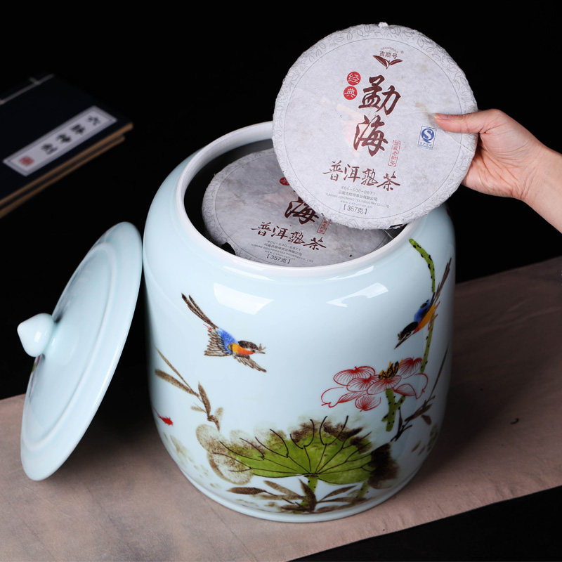 Jingdezhen ceramics pu 'er tea pot large household shadow celadon restoring ancient ways the tea pot gift box packaging tea cake