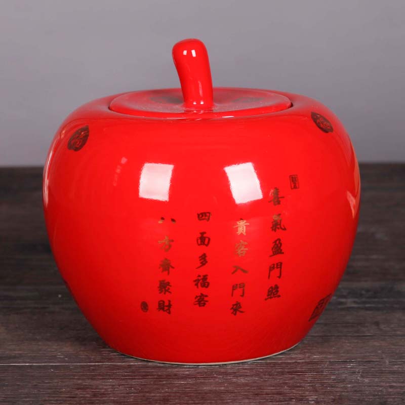 Jingdezhen ceramics China red apple storage tank general living room TV cabinet porcelain household act the role ofing is tasted furnishing articles