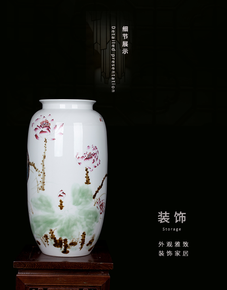 Jingdezhen ceramic hand - made lotus flower vase of new Chinese style household living room TV ark adornment furnishing articles