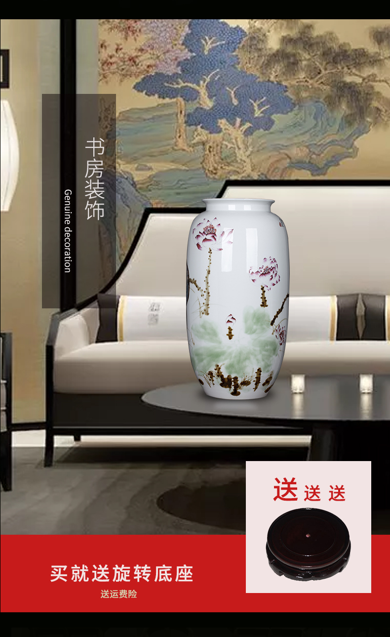 Jingdezhen ceramic hand - made lotus flower vase of new Chinese style household living room TV ark adornment furnishing articles