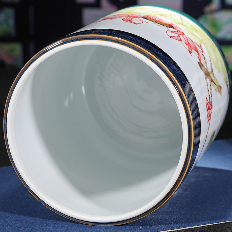 Jingdezhen ceramic hand - made caddy fixings receives puer tea cake tin POTS with big detong seal tea cake