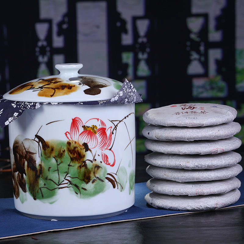 Jingdezhen ceramic large lotus tea pot tea cake tea pot moistureproof hand - made home household restoring ancient ways