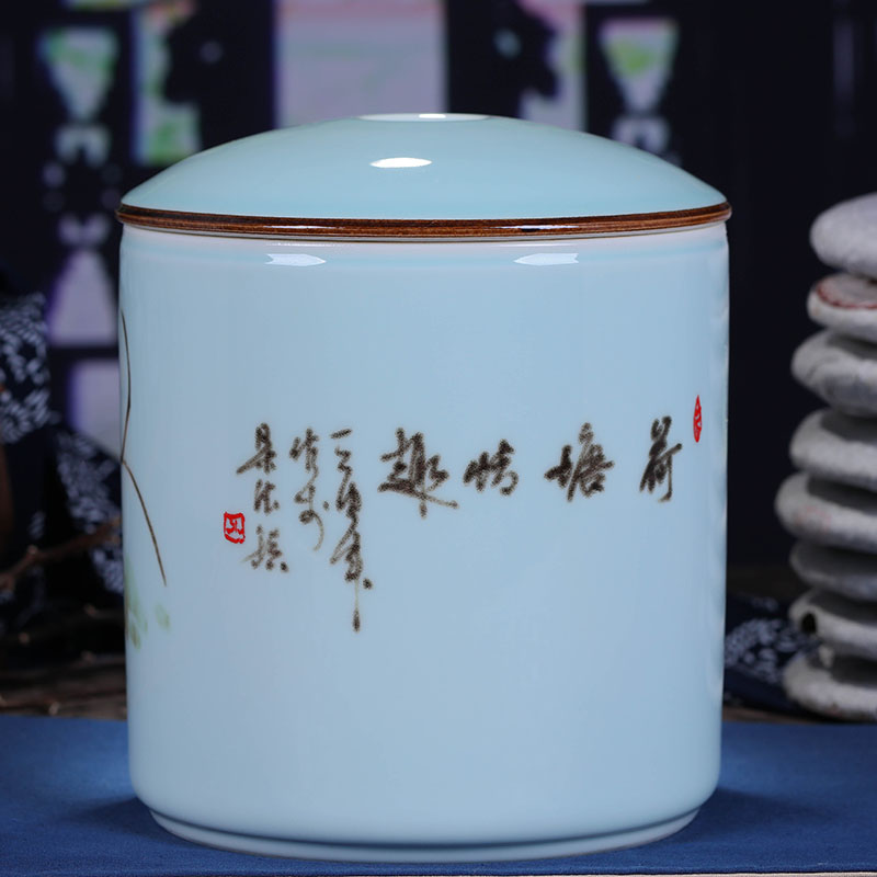 Jingdezhen ceramic large puer tea cake caddy fixings packaging box with puer tea cake tin POTS