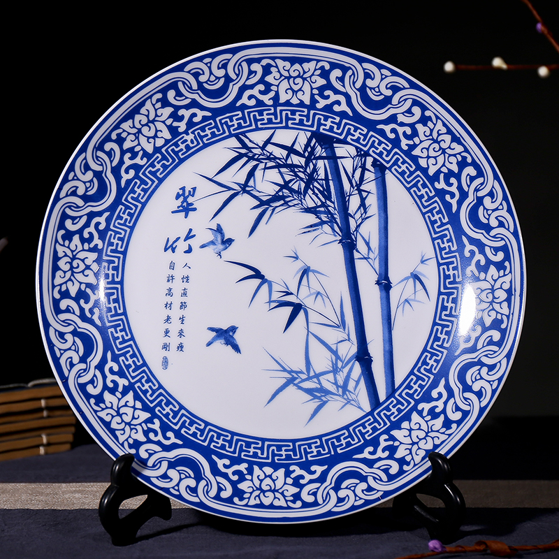 Jingdezhen blue and white peony porcelain ceramics son furnishing articles porcelain dish plate painting decorative arts and crafts ceramics