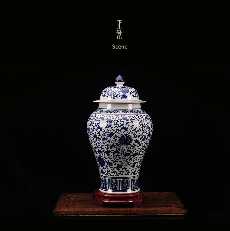 Jingdezhen ceramic general large jar of home sitting room ground flower arrangement of blue and white porcelain vase furnishing articles of Chinese style restoring ancient ways