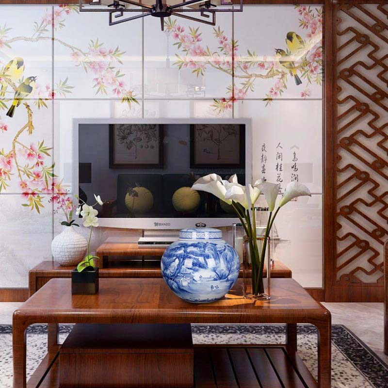 Jingdezhen blue and white landscape complete ceramic pot home furnishing articles sitting room TV ark, porcelain decoration