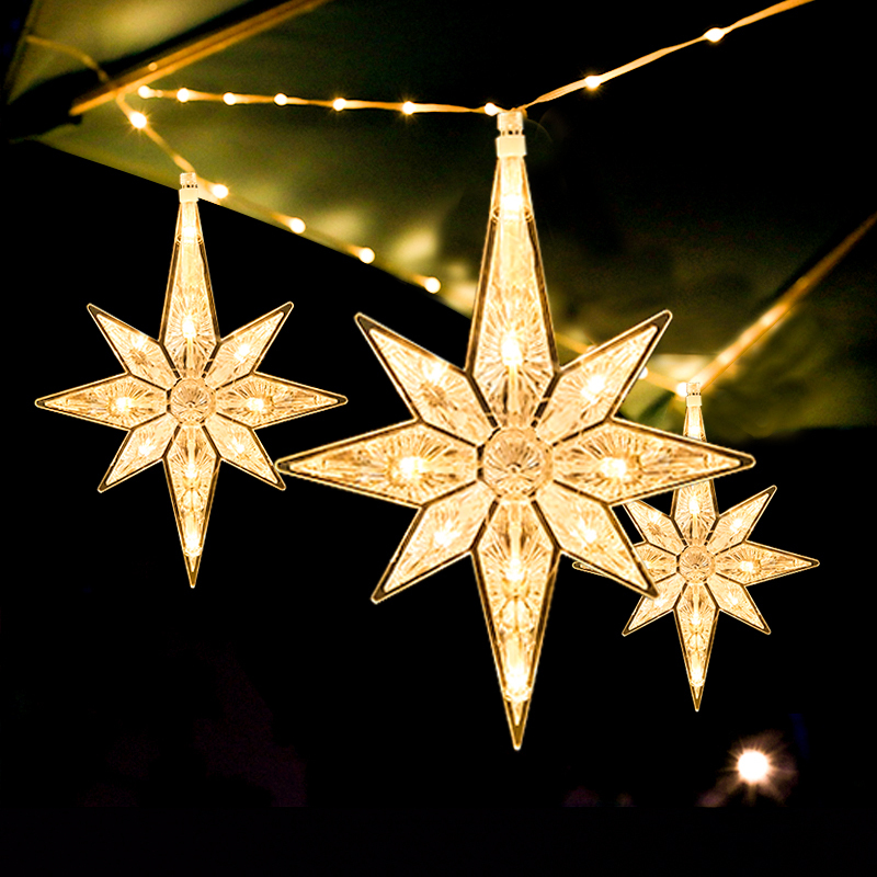 Solar-Powered Garden Hanging Tree Lights Outdoor Star and Moon Decorative Lights Five-Pointed Star North Star Atmosphere Lights