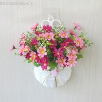 Living room bedroom wall flower basket wall hanging plastic flower indoor wall flower green plant simulation fake flower set accessories