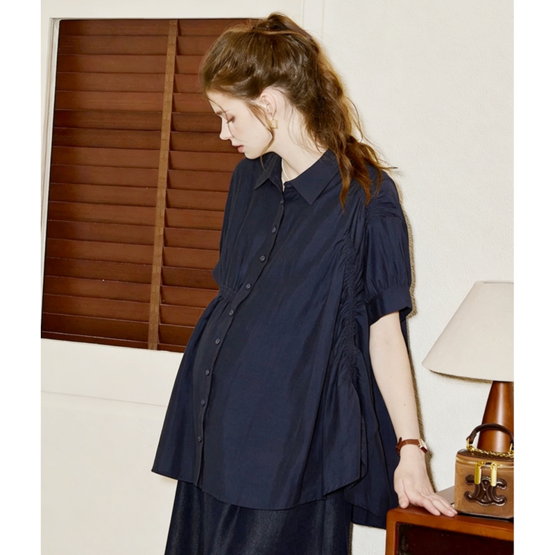Maternity Summer French-Style Shirt, Loose Fit, Suitable for Office Workers, Maternity Wear, Summer Top, Thin Tencel Chiffon Shirt