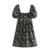 Foreign trade women's clothing 2025 women's new style square neck short-sleeved backless printed dress 8342