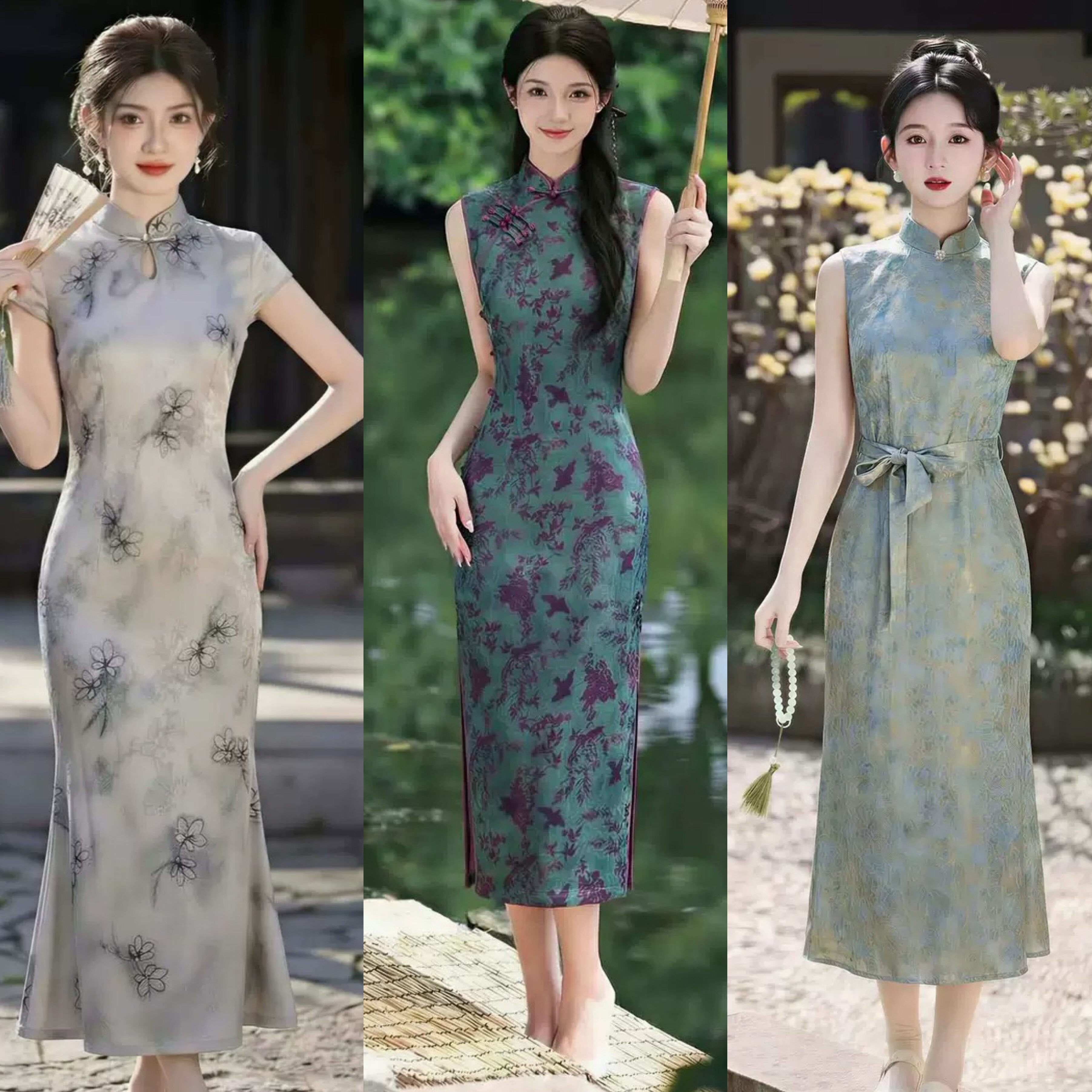New Chinese Style Peacock Blue Jacquard Lace-Up Sleeveless Cheongsam Dress for Women, Especially Beautiful for Summer, with a Cinched Waist — تصویر 1