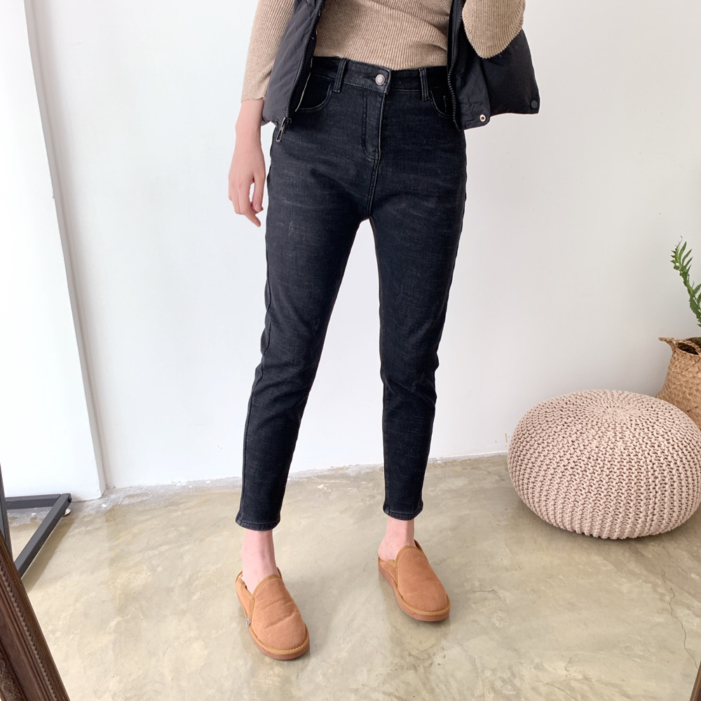 Mùa đông mới chất béo mm eo cao lỏng lẻo tro lớn chân dày nữ kích thước lớn cộng với quần nhung dày nhung harem quần jean cao cấp