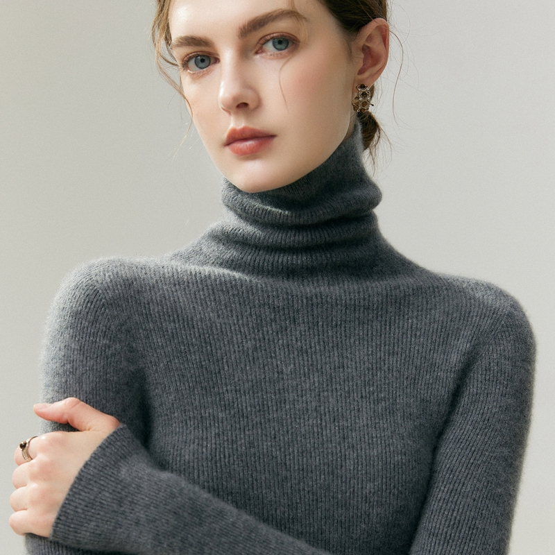 14.5 Micron ~ 100% Pure Cashmere Sweater for Women, High-Neck, Slim-Fit, Autumn and Winter Knit Inner Layer Sweater, Base Layer Sweater with Stacked Collar 14.5 Micron ~ 100% Pure Cashmere Sweater for Women, High-Neck, Slim-Fit, Autumn and Winter Knit Inner Layer Sweater, Base Layer Sweater with Stacked Collar